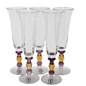5 Mikasa Kensington Fluted Champagne Glasses 9" amethyst amber romantic party